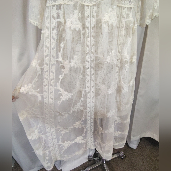 2 Pc:Banana Republic Lace Dress+Cardigan CoverUp, Ivory, Midi, 1/2 Sleeve, M/L - Picture 9 of 16